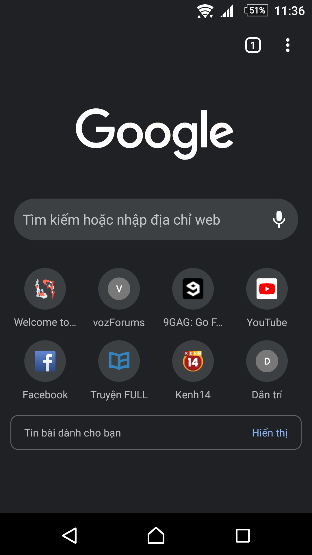 Cài đặt giao diện tối cho Google chrome mobile